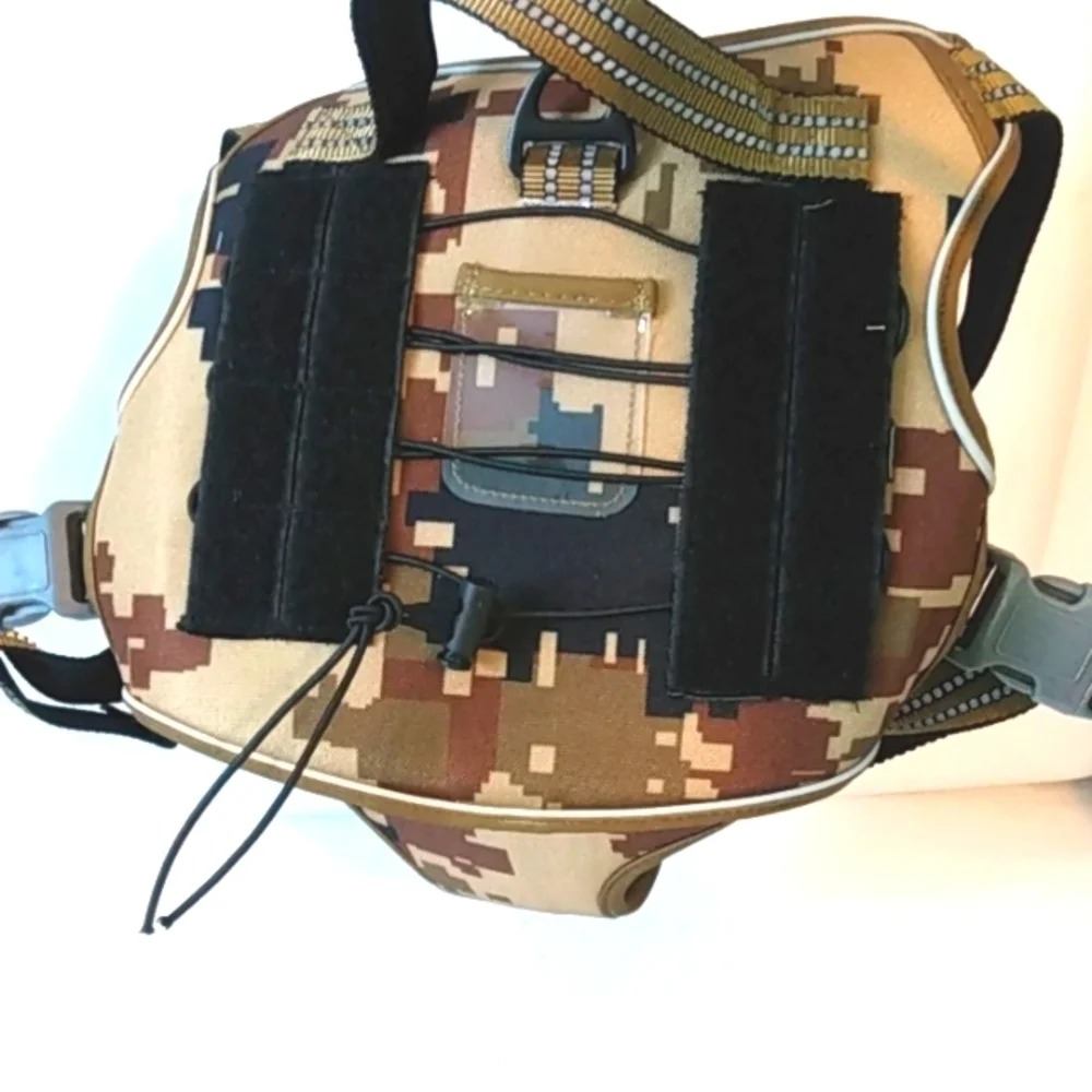 BROWN CAMOUFLAGE TACTICAL DOG HARNESS REFLECTIVE TRAINING VEST SIZE LARGE NWT